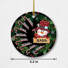 Personalized Nana Ornament Snowman Candy Cane