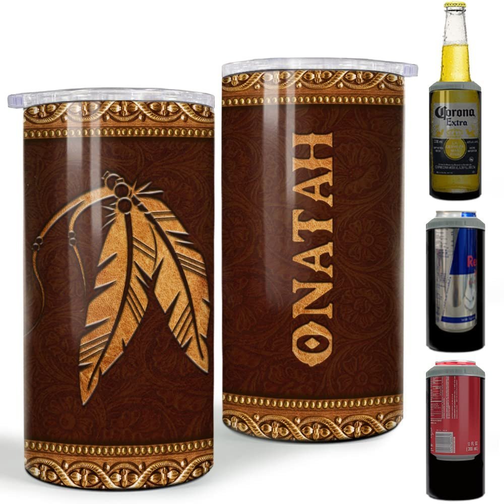 Personalized Native American Style Can Cooler Leather Pattern