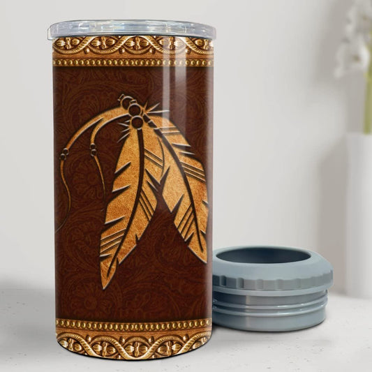 Personalized Native American Style Can Cooler Leather Pattern
