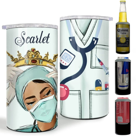 Personalized Nurse Can Cooler Nurse Queen Scrub Watercolor Style