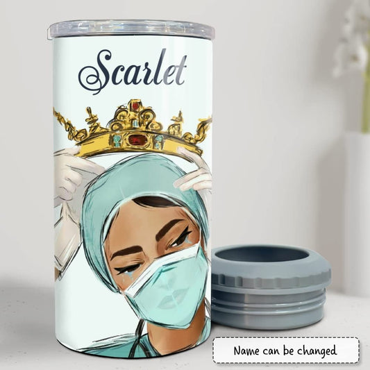 Personalized Nurse Can Cooler Nurse Queen Scrub Watercolor Style