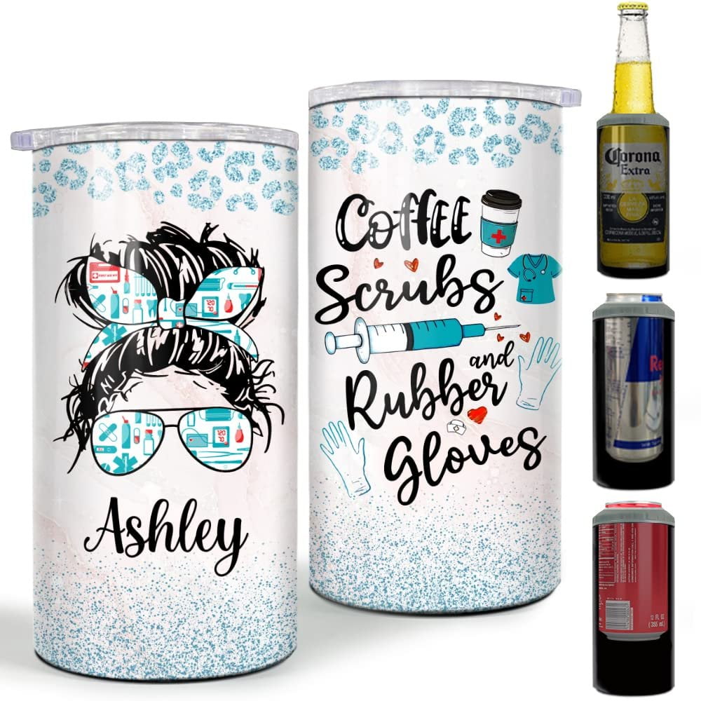 Personalized Nurse Can Cooler Nurses Best Gifts Glitter Drawing