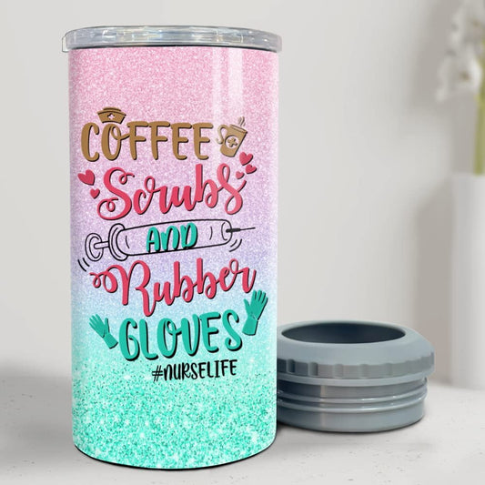 Personalized Nurse Can Cooler Scrubs Rubber Gloves Glitter Drawing