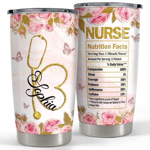 Personalized Nurse Tumbler Floral Nutrition Facts For Women Nurshes