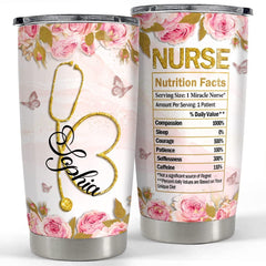 Personalized Nurse Tumbler Floral Nutrition Facts For Women Nurshes