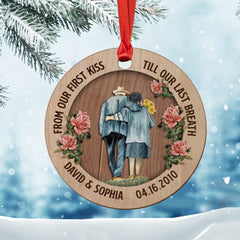 Personalized Old Couple Ornament First Kiss Last Breath