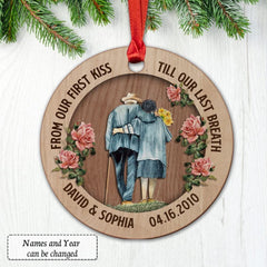 Personalized Old Couple Ornament First Kiss Last Breath