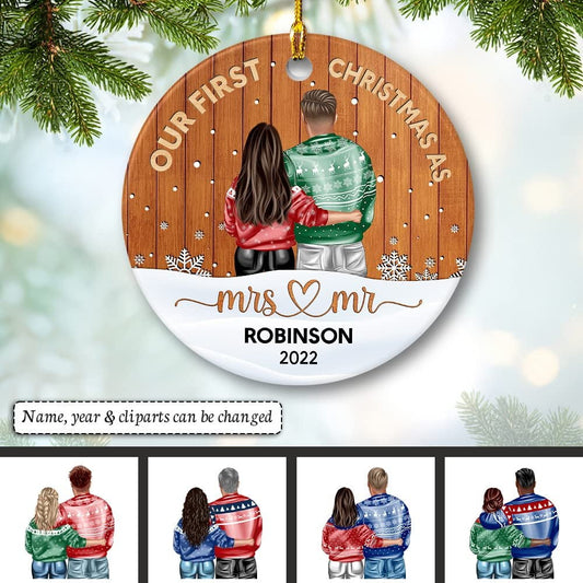 Personalized Ornament Clipart First Christmas As Mr and Mrs