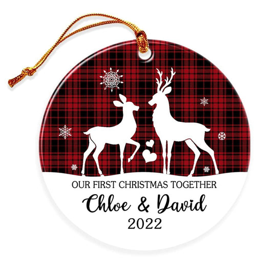 Personalized Ornament First Xmas Couple With Reindeer