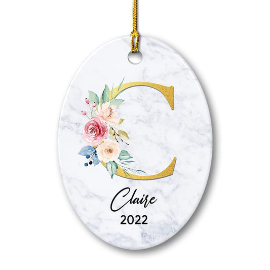 Personalized Ornament Monogram Flower Initial Letters