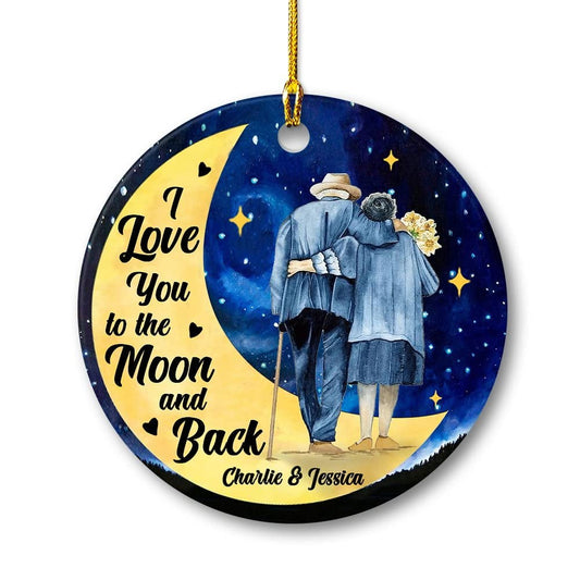 Personalized Ornament Moon And Back For Old Couple