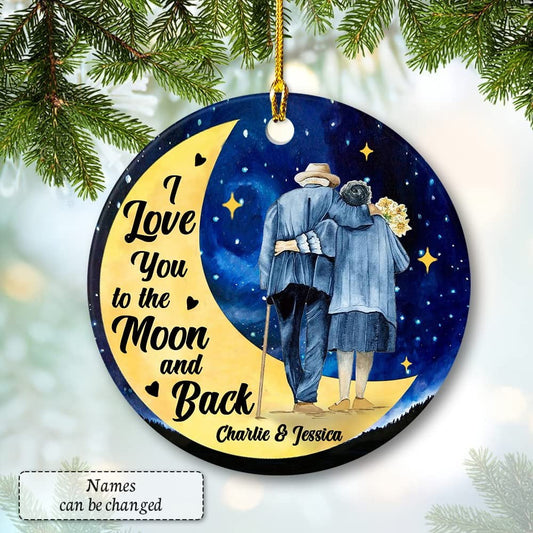 Personalized Ornament Moon And Back For Old Couple