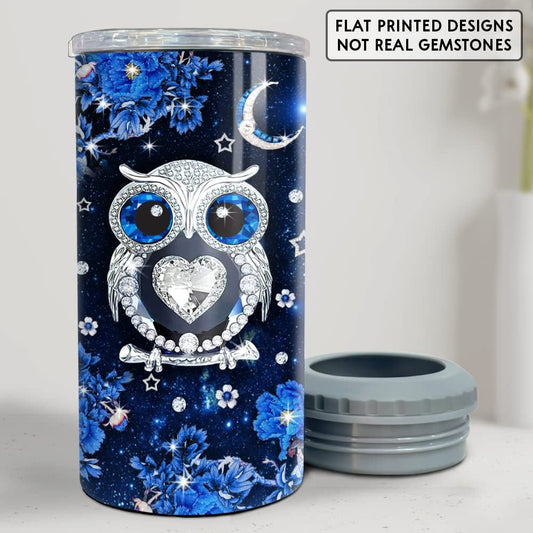 Personalized Owl Can Cooler Jewelry Drawing Style Glitter Animal Lover