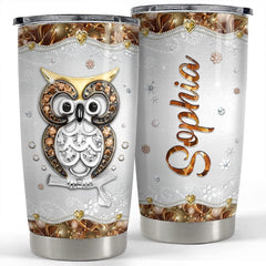 Personalized Owl Tumbler Jewelry Style Drawing For Animal Lover