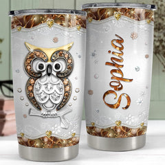 Personalized Owl Tumbler Jewelry Style Drawing For Animal Lover