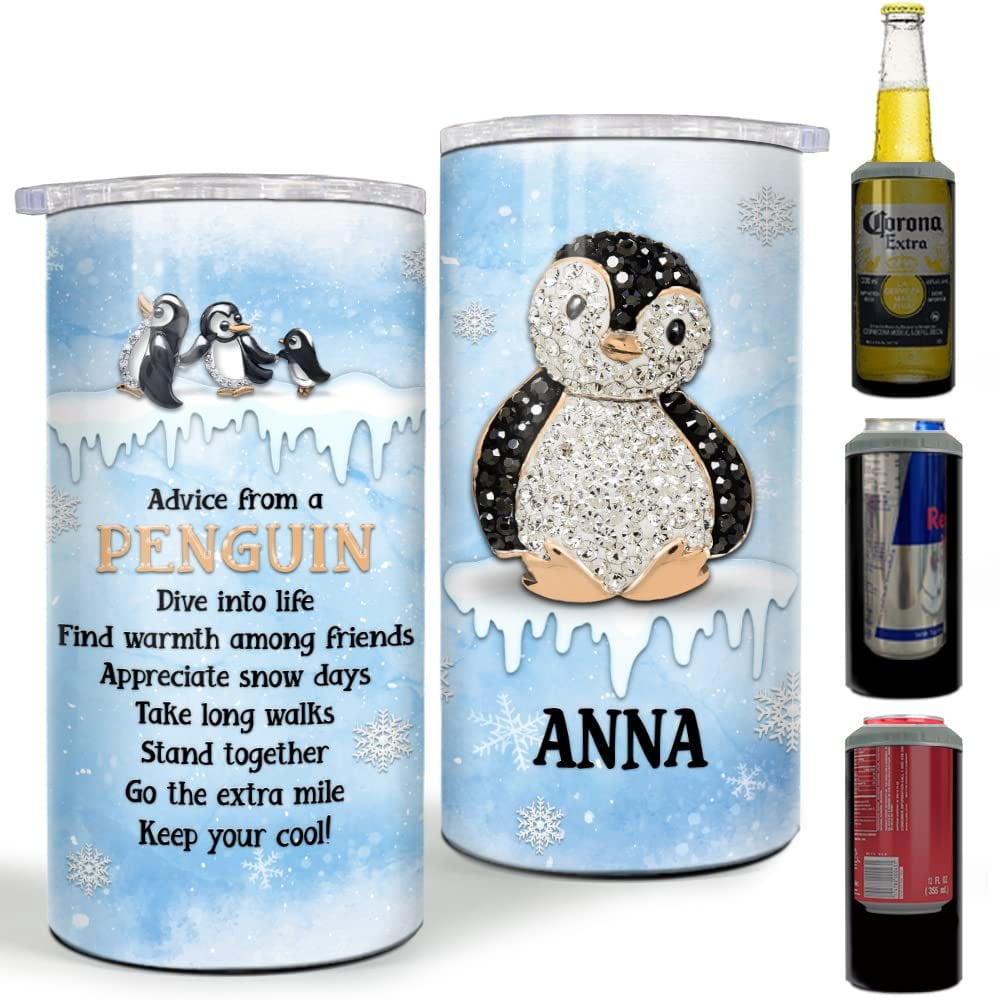 Personalized Penguin Can Cooler Jewelry Drawing Style Gift For Friend