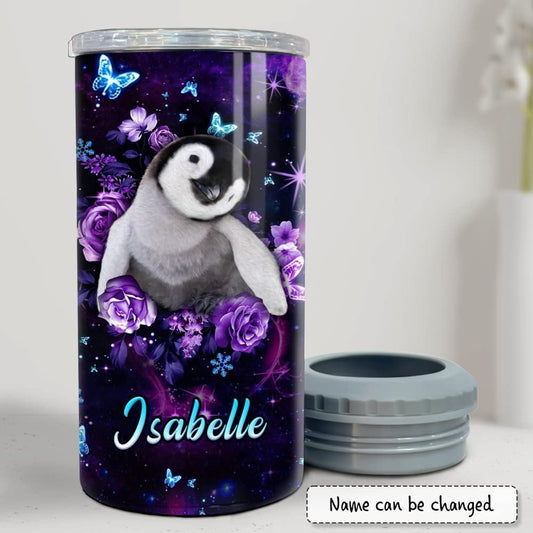 Personalized Penguin Can Cooler Roses Best Cute Gift For Friend