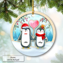 Personalized Penguin Couple Ceramic Ornament