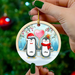 Personalized Penguin Couple Ceramic Ornament