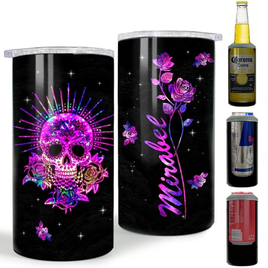 Personalized Personalized Hologram Rose Skull Can Cooler For Sister