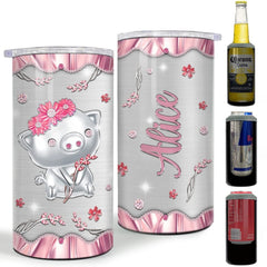 Personalized Pig Can Cooler Pink Jewelry Drawing Style For Farmer