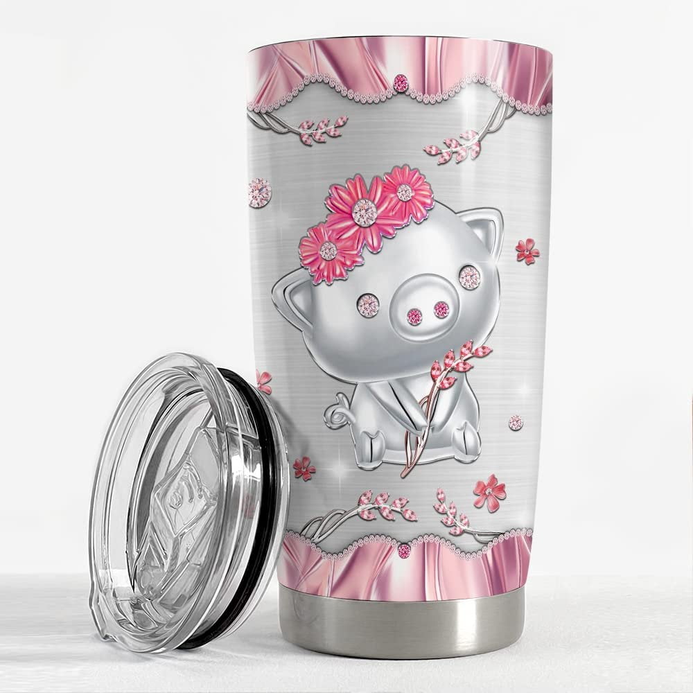 Personalized Pig Tumbler Pink Jewelry Style Cute Gift For Animal Lover