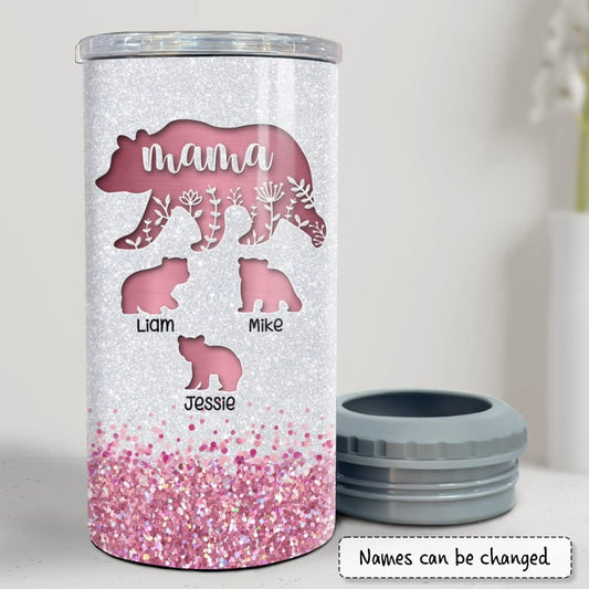 Personalized Pink Mama Bear Can Cooler Tough As A Mother For Mother's Day
