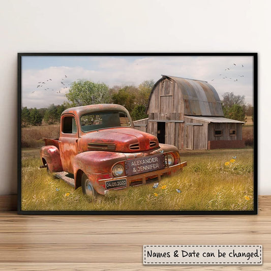 Personalized Poster For Couple Vintage Red Car