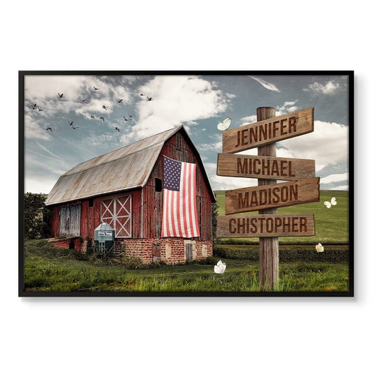 Personalized Poster For Family American Barn Flag