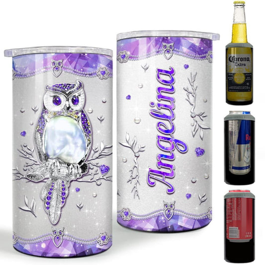 Personalized Purple Owl Can Cooler Jewelry Drawing Style For Women