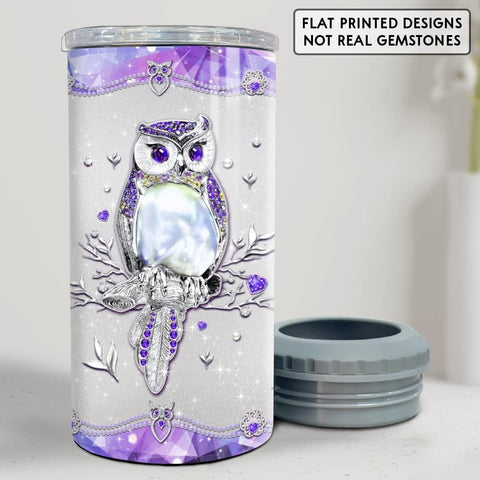 Personalized Purple Owl Can Cooler Jewelry Drawing Style For Women