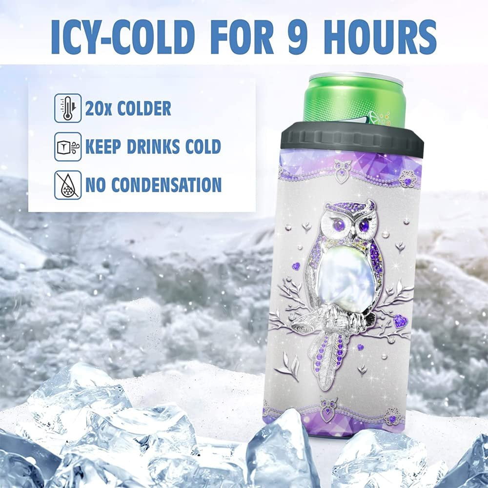 Personalized Purple Owl Can Cooler Jewelry Drawing Style For Women