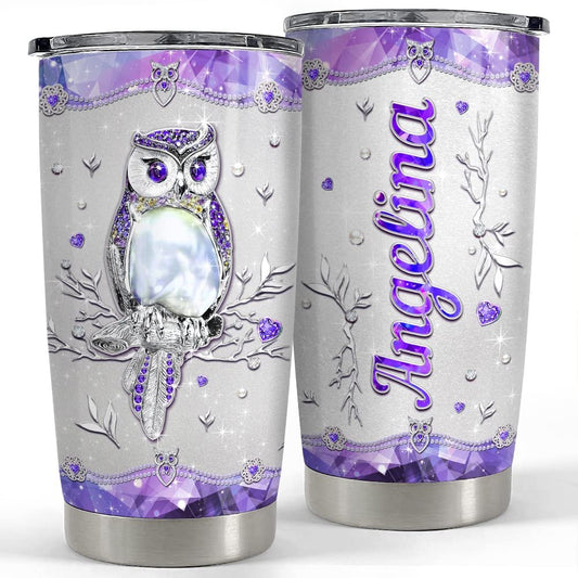 Personalized Purple Owl Tumbler Jewelry Drawing For Animal Lover