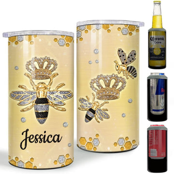 Personalized Queen Bee Can Cooler Jewelry Crown Drawing Style