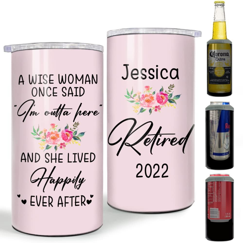 Personalized Retirement Lady Can Cooler With Lid For Coworker Office