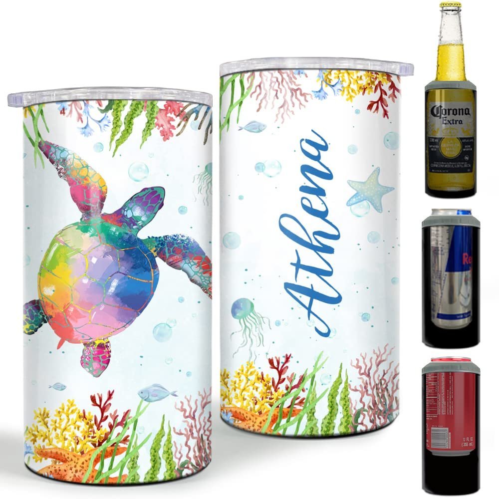 Personalized Sea Turtle Can Cooler Watercolor Style For Animal Lover