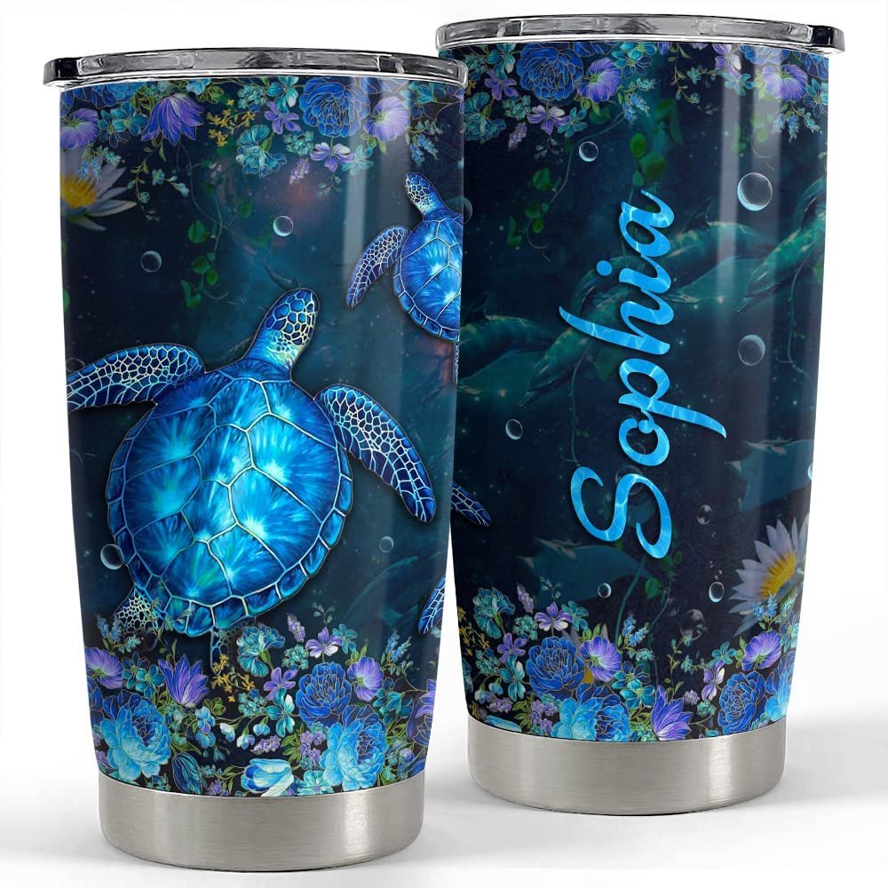 Personalized Sea Turtle Tumbler Flower Ocean Animal Lover Best Gift
