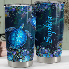 Personalized Sea Turtle Tumbler Flower Ocean Animal Lover Best Gift