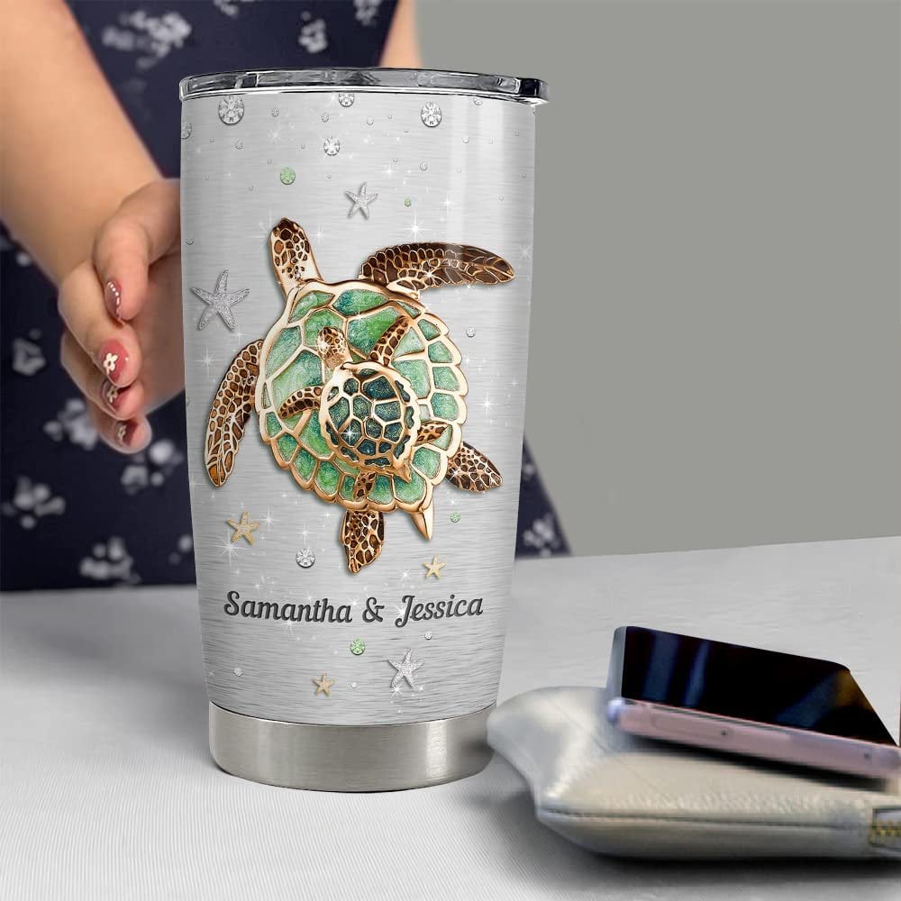 Personalized Sea Turtle Tumbler Jewelry Mom And Daughter Family Gift
