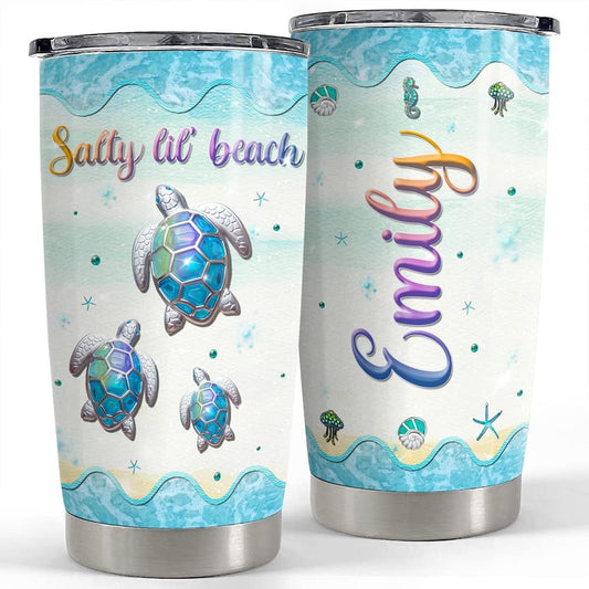 Personalized Sea Turtle Tumbler Salty Lil Beach Crystal Drawing