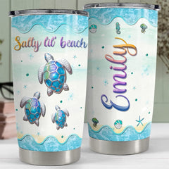 Personalized Sea Turtle Tumbler Salty Lil Beach Crystal Drawing