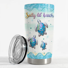 Personalized Sea Turtle Tumbler Salty Lil Beach Crystal Drawing