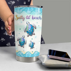 Personalized Sea Turtle Tumbler Salty Lil Beach Crystal Drawing
