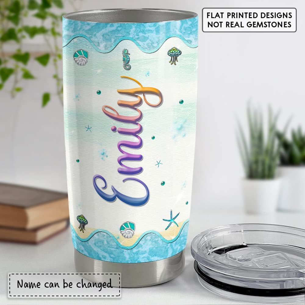 Personalized Sea Turtle Tumbler Salty Lil Beach Crystal Drawing