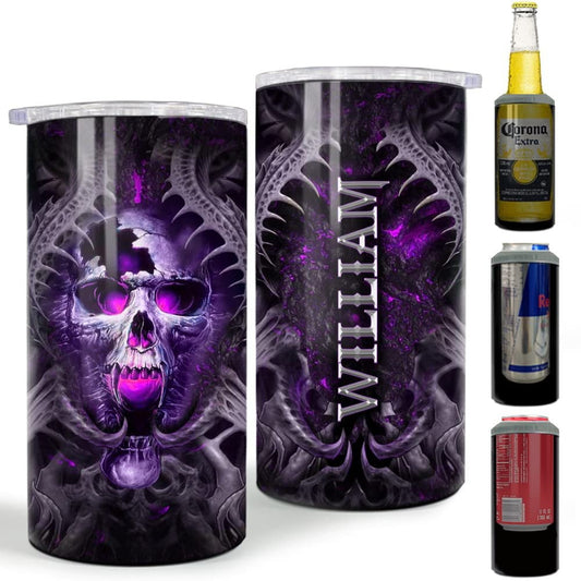 Personalized Skull Can Cooler Art 3D Drawing Purple Skulls Lovers