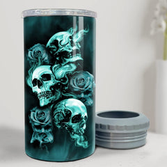 Personalized Skull Can Cooler Roses Skulls Smoke Art For Skull Lovers