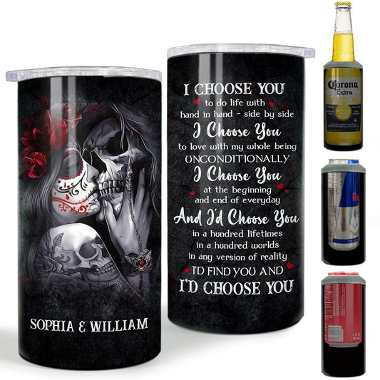 Personalized Skull Couple Can Cooler I Choose You For Tattoo Lovers