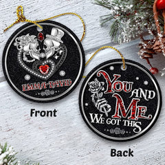 Personalized Skull Couple Ceramic Ornament Jewelry Style