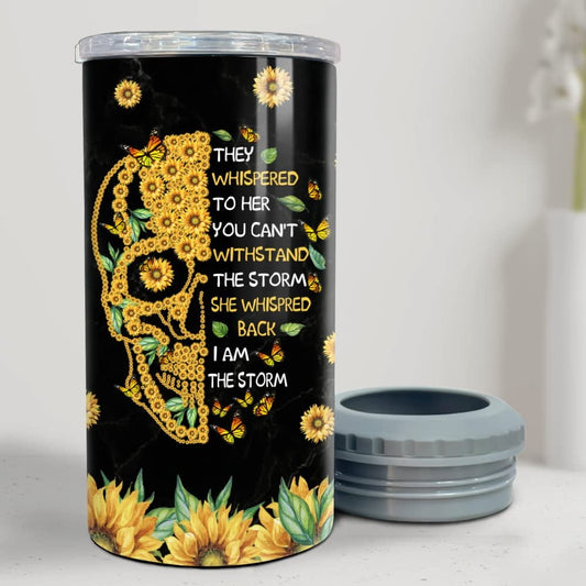 Personalized Skull Sunflower Can Cooler Marble Drawing For Women