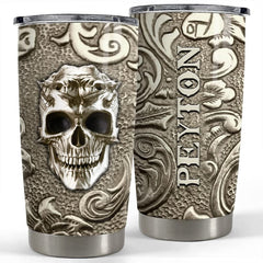 Personalized Skull Tumbler Viking Bronze Drawing For Coffeeholic